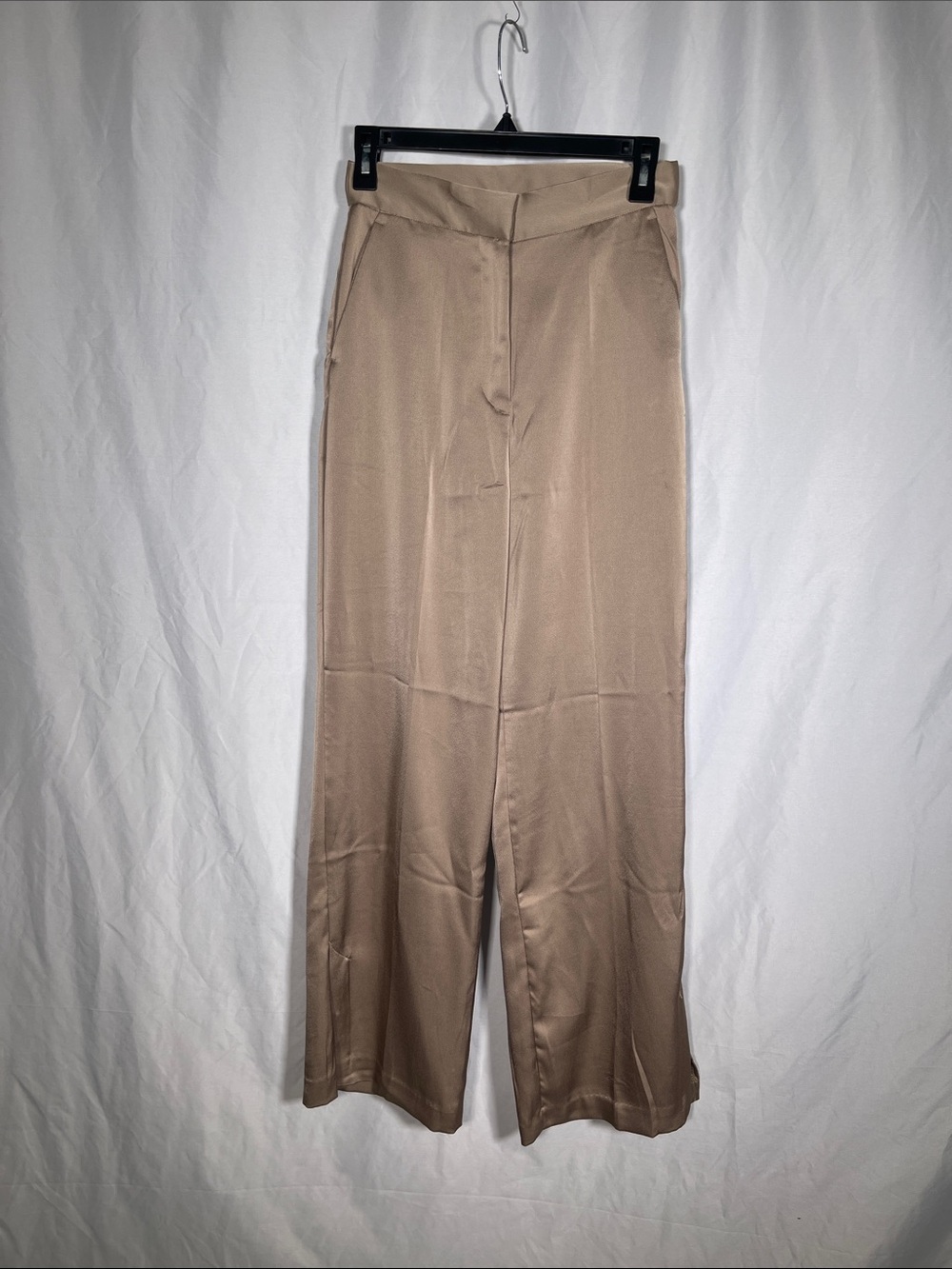 H&M WOMENS BEIGE SATIN HIGH WAIST PANT TROUSER NEW 4